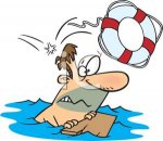 A_Colorful_Cartoon_Man_Adrift_Getting_Hit_In_the_Head_with_a_Life_Preserver_Ring_Royalty_Free_Cl.jpg